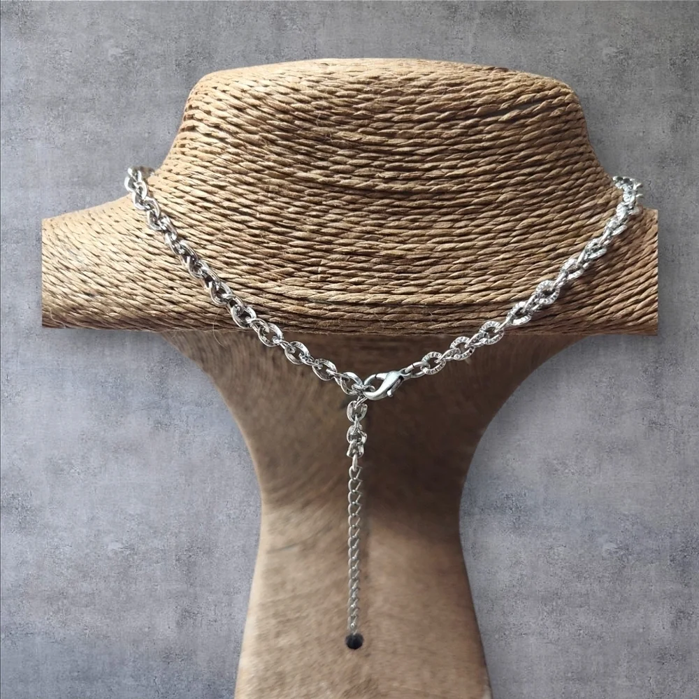 Vintage Silver, Clear & Black Crystal Floral Necklace and Earring Set - Picture 5 of 5